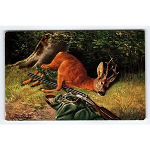 Original Signed Muller Artist Postcard Hunting Scene Buck Deer